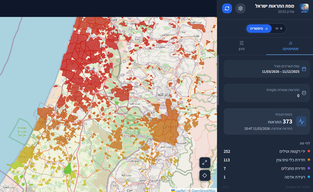 מפת התראות ישראל